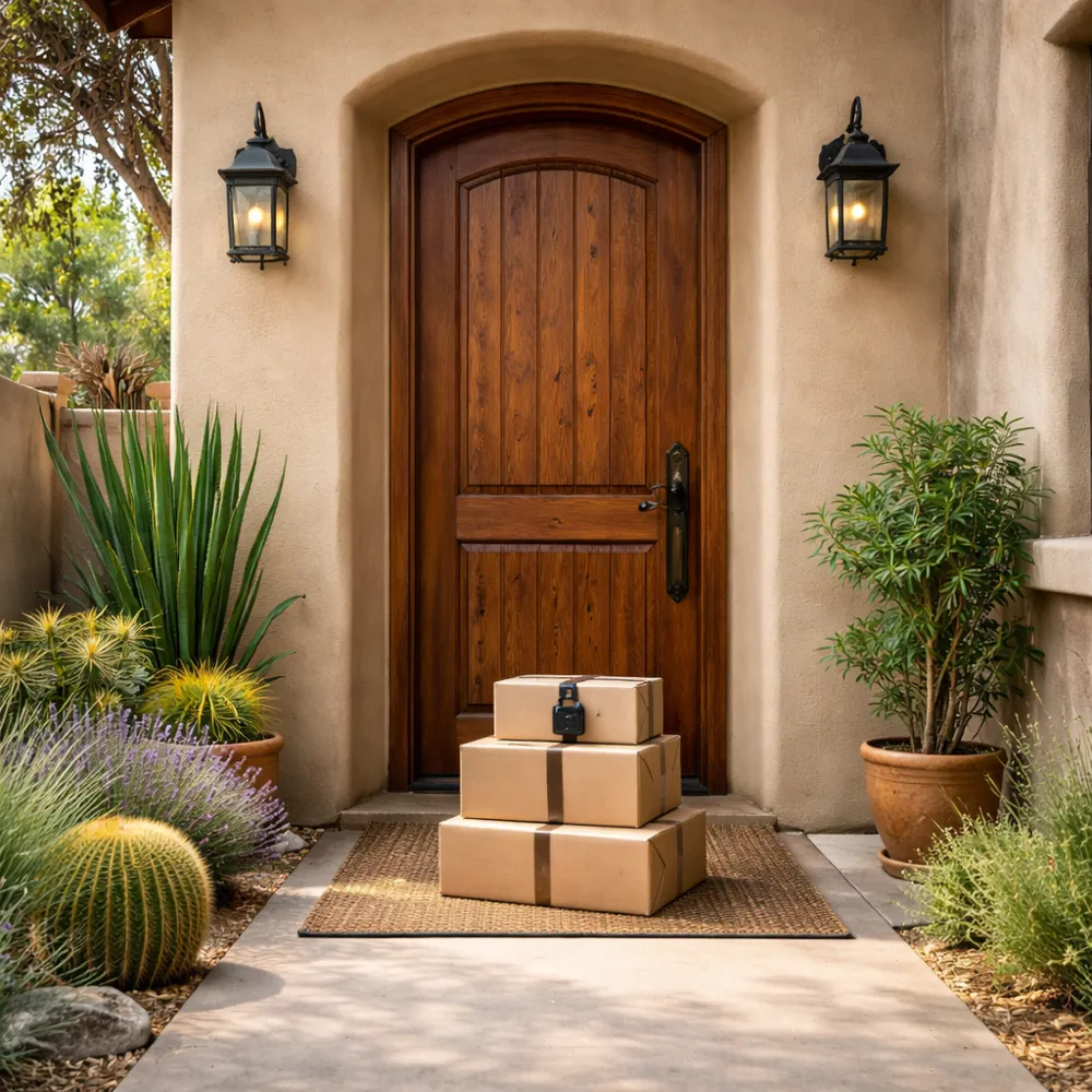 Front door with packages on the step